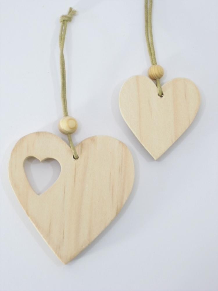 Holzherz z.Haengen Satz a 2St. natur 12XD12964