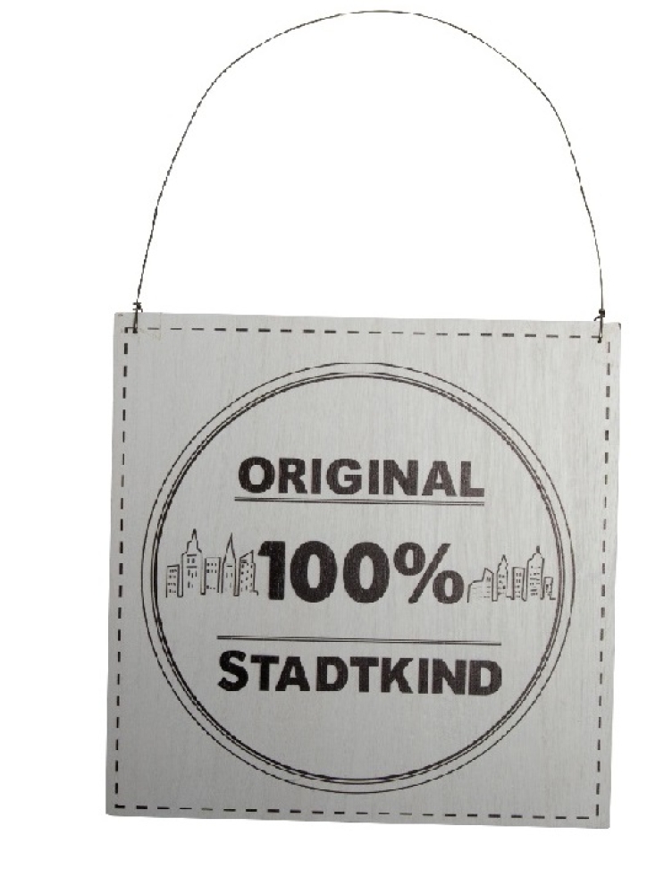Holz-Tuerschild Original 100% Stadtkind weiß, 37x23cm 31HOT02