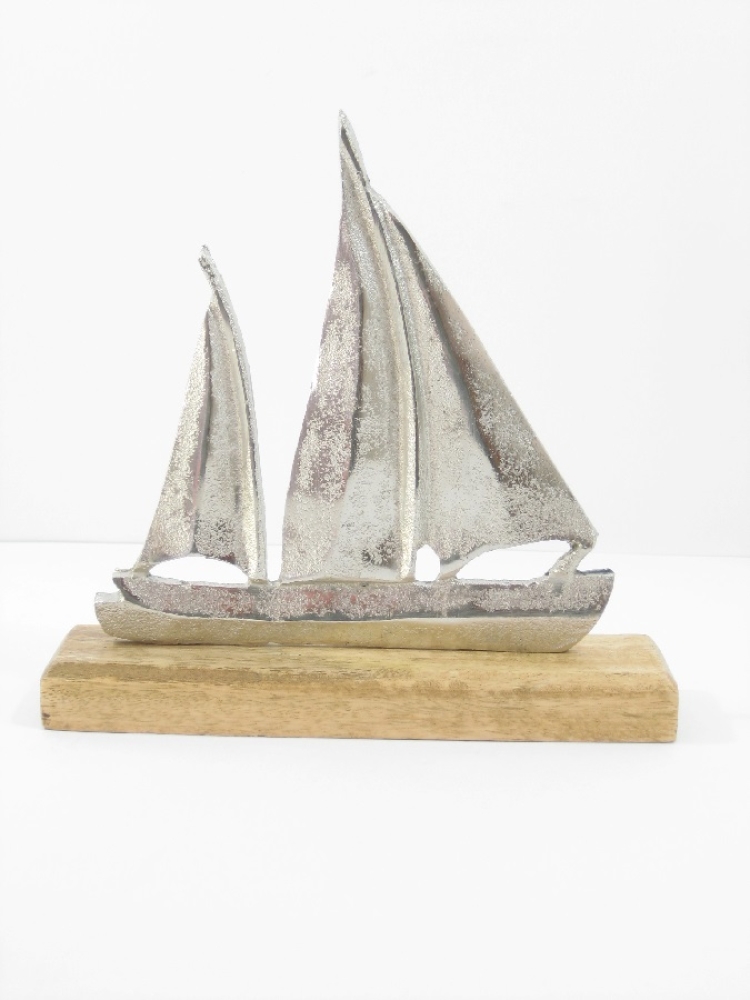 Boot auf Holzfuss L20cm B17cm silber 616249-91