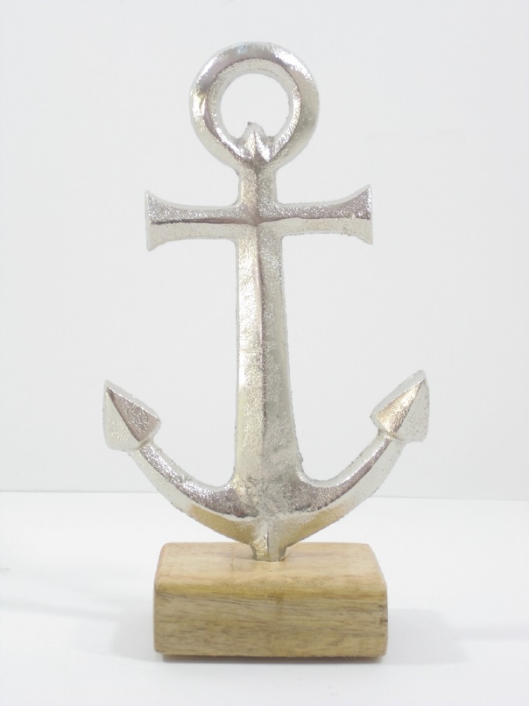 Anker auf Holzfuss L20cm B11cm silber 616255-91