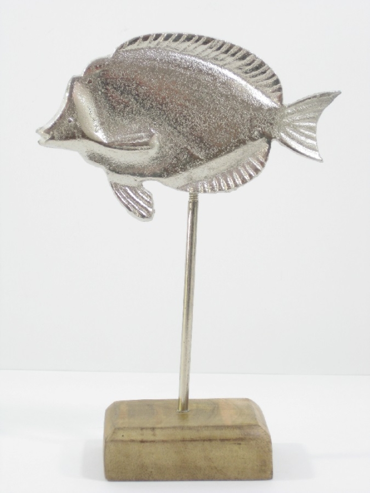 Fisch auf Holzfuss L20cm B14cm silber 616268-91