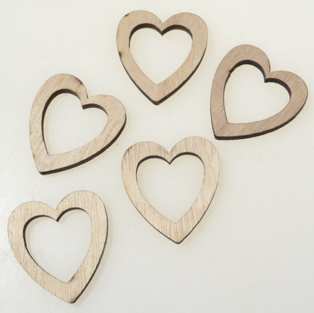 Holz-Herz D4,5cm offen naturfarben 6 Stck.