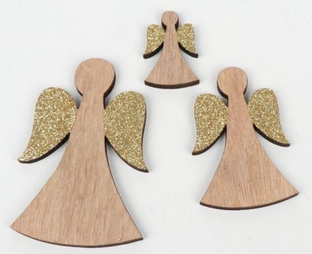 Holz-Engel m.Glitter H9/7/4cm Box mit 12 Stck.