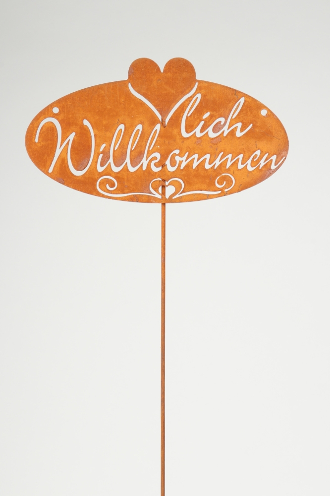 Metall-Willkommen-Stecker L65cm(Stab) B22cm H12cm Rost 640402-65