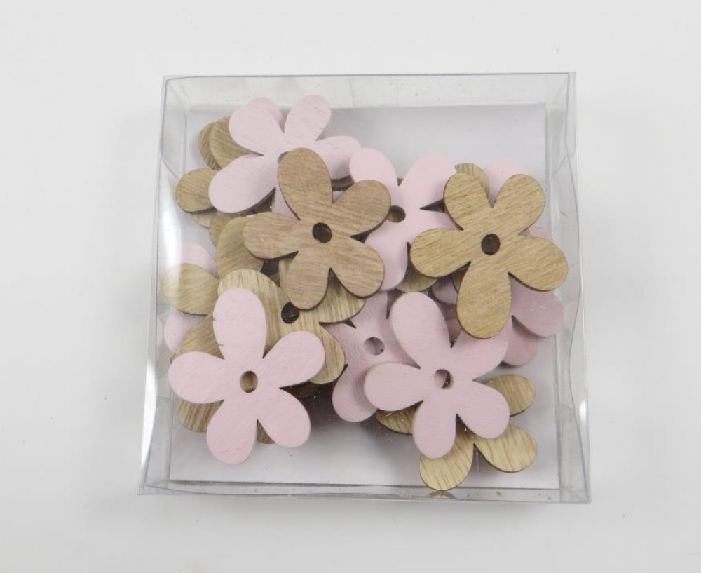 Holz-Streu-Blumen 24 Stck. 3,5cm natur/rosa 66472