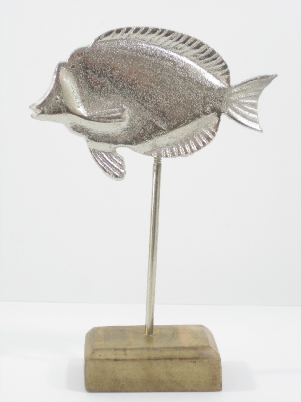 Fisch auf Holzfuss L20cm B14cm silber 616268-91