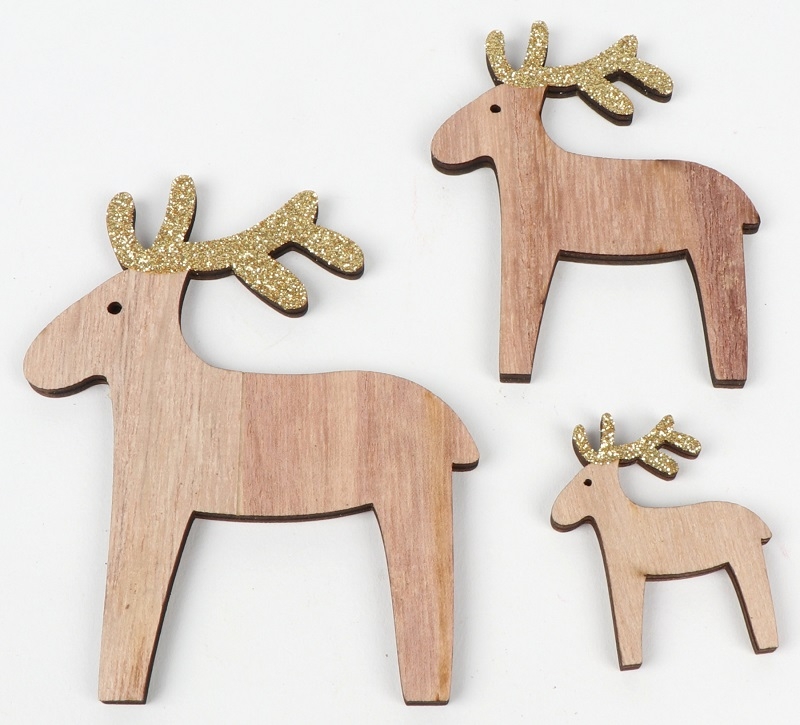 Holz-Rentier m.Glitter L9/7/4cm Box mit 12 Stck.