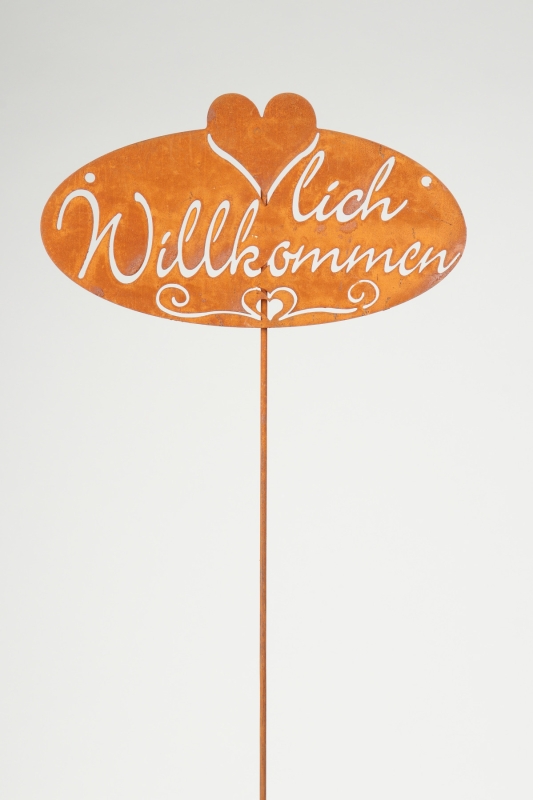 Metall-Willkommen-Stecker L65cm(Stab) B22cm H12cm Rost 640402-65